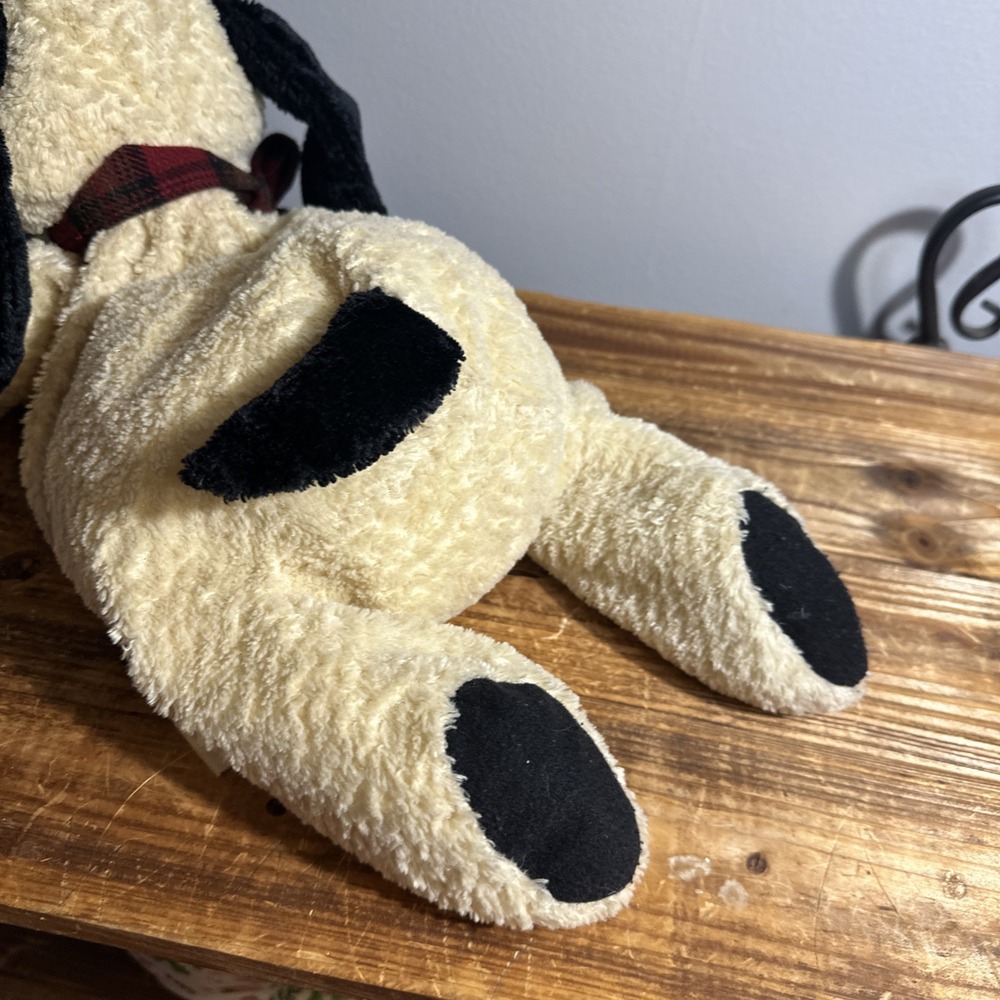 Gund Plush Peanut the Floppy Dog Spotted Eye Puppy Stuffed Animal Plaid Bow 18" - Picture 5 of 10
